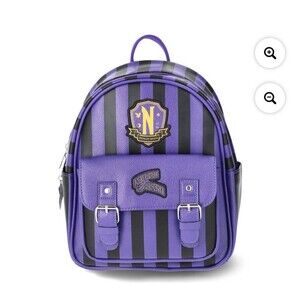 Wednesday Addams Nevermore Academy Leather Mini Backpack 10.5” NEW Purple